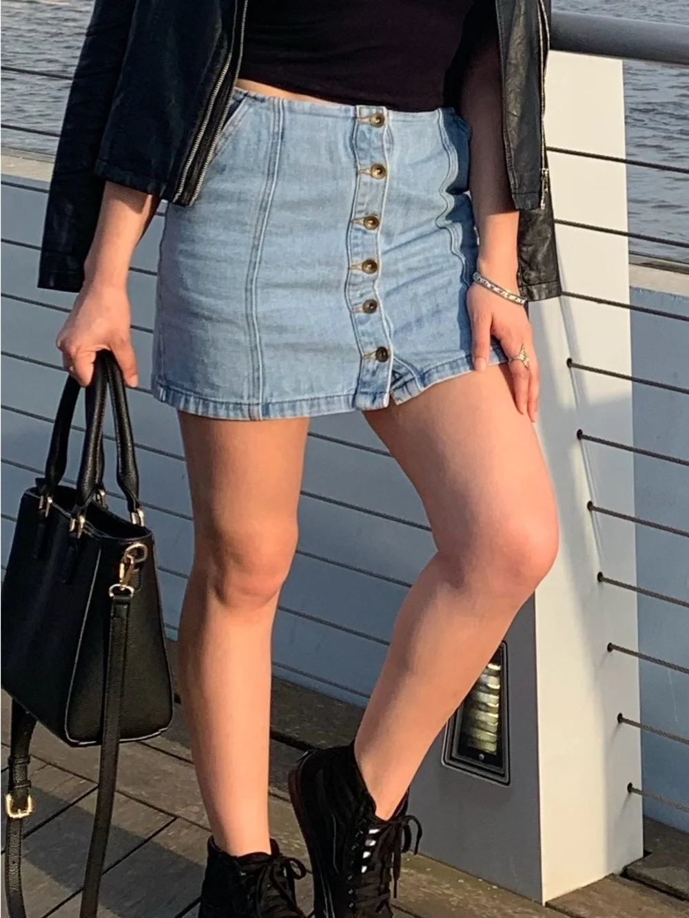 Forever 21 Light Wash Denim Button-Front Mini Skirt